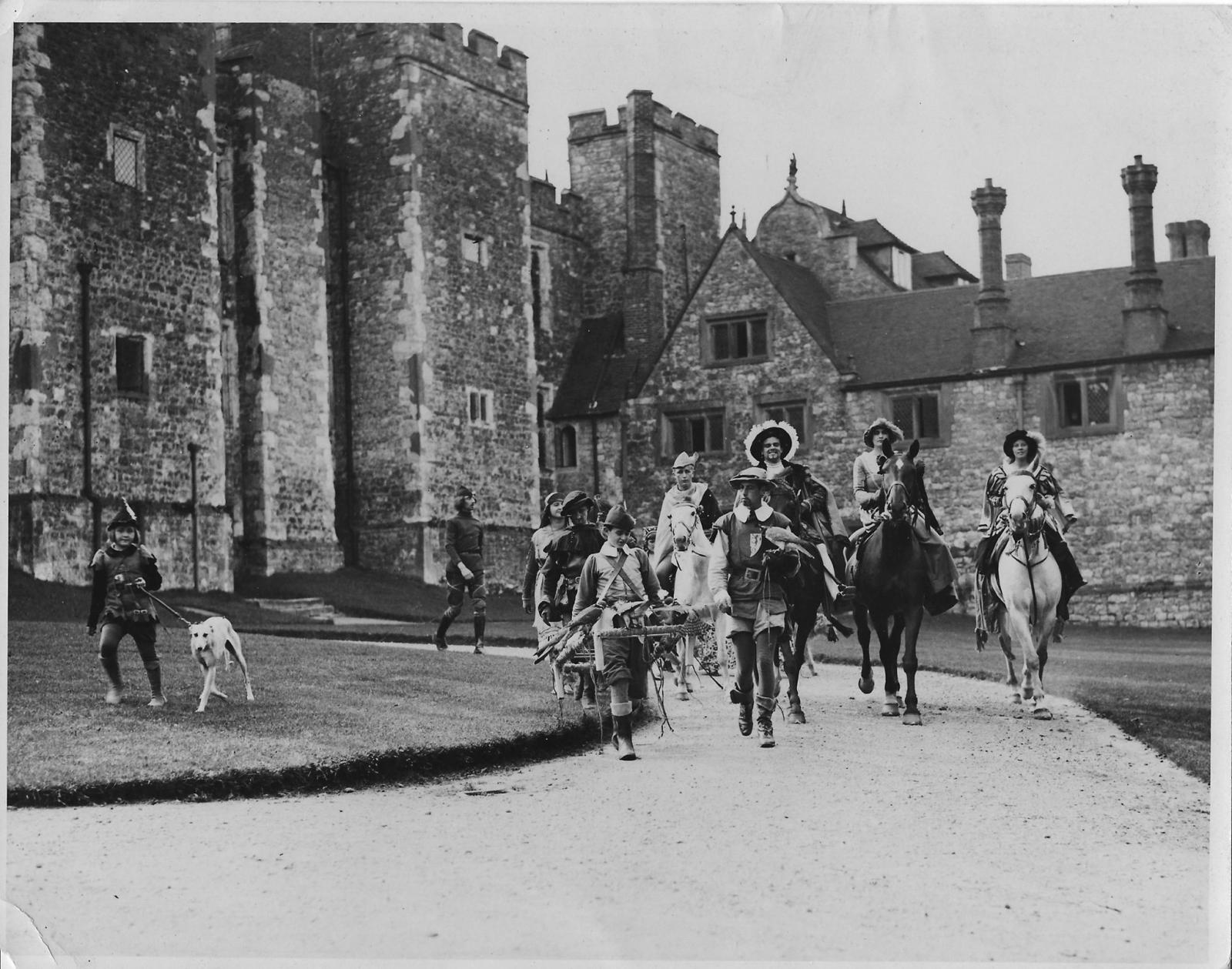 A group of falconers dressed up for a film which Captain Knight (1884 – 1957) had arranged on reques